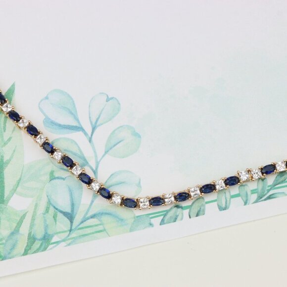 Rose Gold Bracelet with Blue & White Stones in Elegant Setting, XPBL0730 - Picture 4 of 12